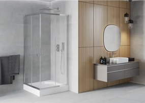 Mexen Rio cabina de duche quadrada 90 x 90 cm, transparente, cromado + base de duche, branco - 860-090-090-01-00-4510