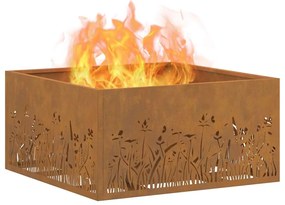 Fogueira vidaXL Quadrada 60x60x30 cm Aço Corten