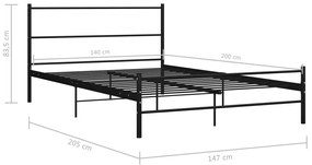 Estrutura de cama em metal preto 140x200 cm