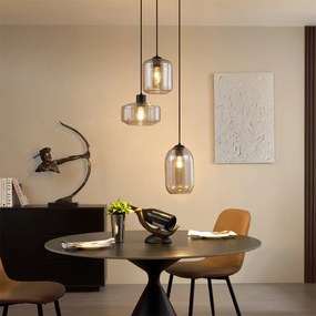 Candeeiro suspenso moderno preto com vidro âmbar 3 luzes - Sheena