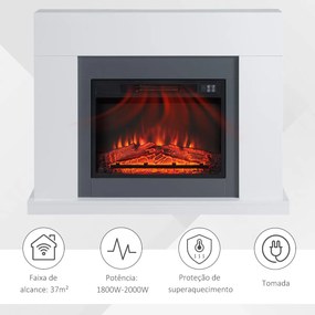 Lareira Elétrica 1800-2000W com Controle Remoto Chama Ajustável Termostato Temporizador Semanal e Proteção contra Superaquecimento 113x26,6x87,5cm Bra