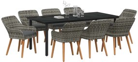 Conjunto de Jantar de Jardim 9 Peças Cinza em Rattan Sintético