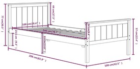 Estrutura de cama 100x200 cm pinho maciço castanho-escuro