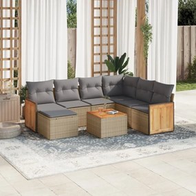 vidaXL 8 pcs conjunto de sofás p/ jardim com almofadões vime PE bege