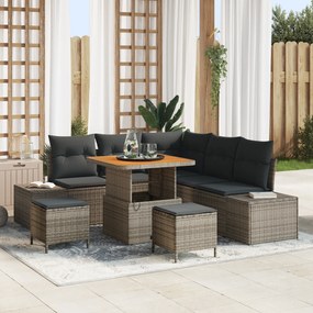 Conjunto de Sofá de Jardim vidaXL de 8 Peças com Almofadas Cinza Poli Rattan Acácia
