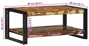 Mesa de centro multicor 90x50x38 cm madeira maciça recuperada