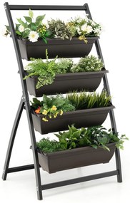 Canteiro de jardim elevado vertical de 4 níveis com 4 recipientes e furos de drenagem - M