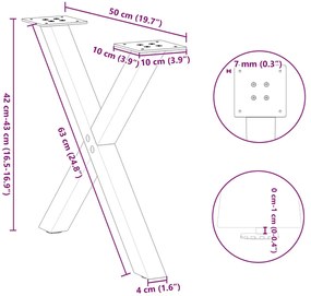 Pés para mesa de centro em formato de X, 2 peças, aço natural, 50x(42-