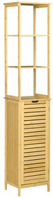 kleankin Coluna Casa de Banho de Bambú Coluna Alta para Casa de Banho com 3 Prateleiras e 1 Porta Móvel de Armazenamento para Sala de Estar Cozinha 34x30x173cm Natural