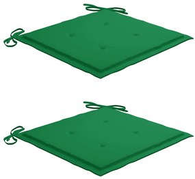 Cadeiras de jardim c/ almofadões verdes 2 pcs teca maciça