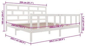 Estrutura de cama 200x200 cm madeira de pinho maciça branco