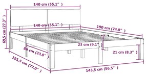 Estrutura de cama 140x190 cm pinho maciço branco