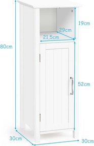 Armário para casa de banho com 3 prateleiras e porta  30 x 30 x 80 cm Branco