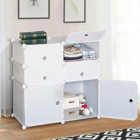 Armário Modular Plástico Branco Estante 6 Baldes Roupeiro Sapateiro Combinado Móvel Organizador Roupa Sapatos Acessório Brinquedos com Gavetas e