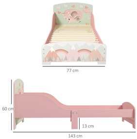 Cama para Crianças de Madeira com Barreira de Proteção e Estampados Carga Máx. 40 kg 77x143x60 cm Rosa