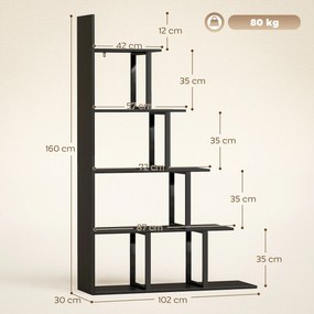 Estante-biblioteca  102 x 30 x 160 cm divisória de espaço em estilo industrial, em forma de escada, com 5 prateleiras, cor preta