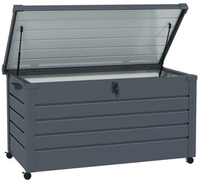 Outsunny Baú de Exterior 311 L Baú de Armazenamento de Aço Galvanizado com 1 Fechadura para Jardim 120x62x66 cm Cinza Escuro