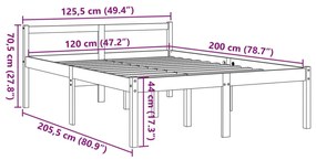 Cama para idosos 120x200 cm madeira pinho maciça castanho cera
