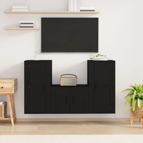 vidaXL Conjunto móveis de TV 3 pcs madeira processada preto