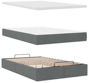 Cama otomana com colchão&amp;LEDs 120x200 cm tecido cinzento escuro