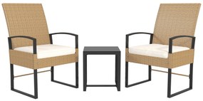 Outsunny Conjunto de Jardim de 3 Peças com 2 Cadeiras e Mesa de Vime com Encosto Ajustável e Bancada de Vidro Bege e Branco | Aosom Portugal