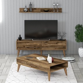 Conjunto de Mobiliário de Sala de Estar Valensiya – Nogueira – TV Stan