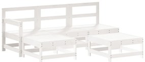 5pcs conjunto lounge jardim c/ almofadões madeira maciça branco