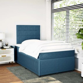 Cama boxspring com colchão 120x190 cm veludo azul-escuro