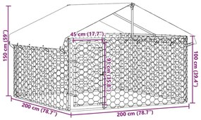 Canil de exterior com telhado 200x200x150 cm