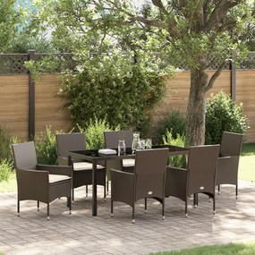 vidaXL Conjunto de Jantar de Jardim com 7 Peças e Almofadas Rattan Sintético Castanho