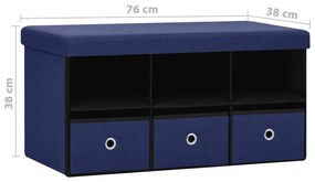 Banco de arrumação dobrável 76x38x38 cm linho falso azul