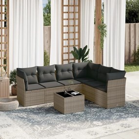 vidaXL 7 pcs conjunto sofás p/ jardim c/ almofadões vime PE cinzento