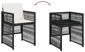 Cadeiras de jardim com almofadões 4 pcs vime PE preto