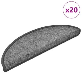vidaXL Tapetes de escada 20 pcs 56x17x3 cm cinzento escuro