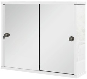 kleankin Armário Casa de Banho com Espelho Prateleira Ajustável e Porta de Correr Dupla com Espelho 55x15x45 cm Branco Brilhante