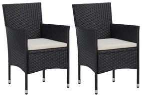 3 pcs conjunto jantar p/ jardim vime PE e vidro temperado preto