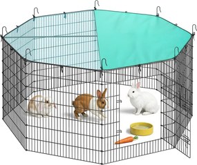 Parque para pequenos animais com cobertura, 8 placas de grelha, 175 x 175 x 80 cm, preto