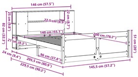 Cama com estante sem colchão 140x200 cm pinho maciço branco