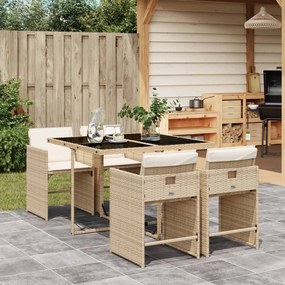 vidaXL 5 pcs conjunto de jantar p/ jardim com almofadões vime PE bege