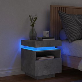 Mesa de cabeceira com luzes LED 40x39x48,5 cm cinzento-cimento