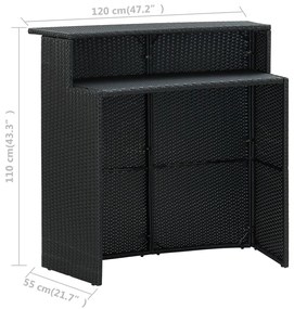 3 pcs conjunto de bar para jardim com almofadões preto