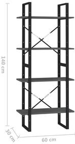 Estante com 4 prateleiras 60x30x140 cm pinho maciço cinzento