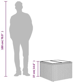 Mesa de jardim com tampo de vidro 55x55x37 cm vime PE castanho