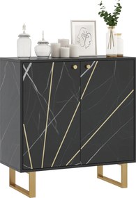 Aparador com 2 portas e prateleira ajustável, pés em metal, 76 x 35 x 77 cm, tom de mármore preto