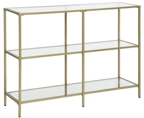 Mesa de Console VASAGLE, Mesa de Sofá com 3 Prateleiras, Prateleira de Vidro Temperado, 100 x 30 x 73 cm, Estrutura de Metal, Moderna, para Corredor, Sala de Estar, Quarto, Cor Dourada LGT27G