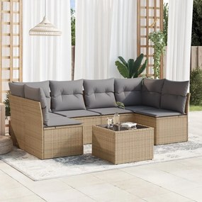 7 pcs conjunto de sofás p/ jardim com almofadões vime PE bege