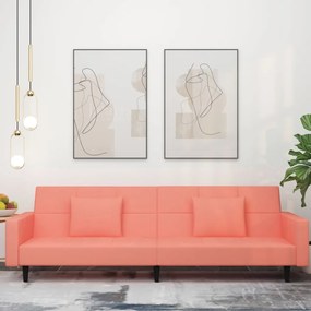 337455 vidaXL Sofá-cama 2 lugares com duas almofadas veludo rosa