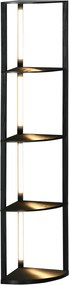 Candeeiro de pé com prateleiras de canto de 4 níveis, lâmpada LED com regulador de intensidade, 41 x 29,5 x 163,5 cm, preto