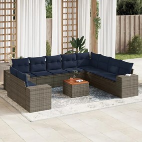 vidaXL 11 pcs conjunto sofás de jardim c/ almofadões vime PE cinzento