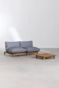 Conjunto De Sala Com Sofá Modular Reclinável De 2 Peças E Mesa De Centro Em Madeira De Acácia Brina Cinzento-azul - Sklum